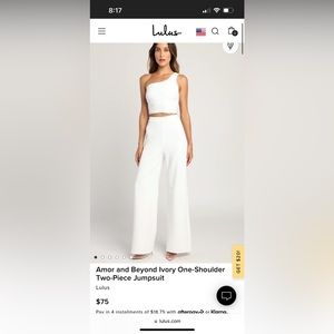 Lulus white crop top and high rise pant set